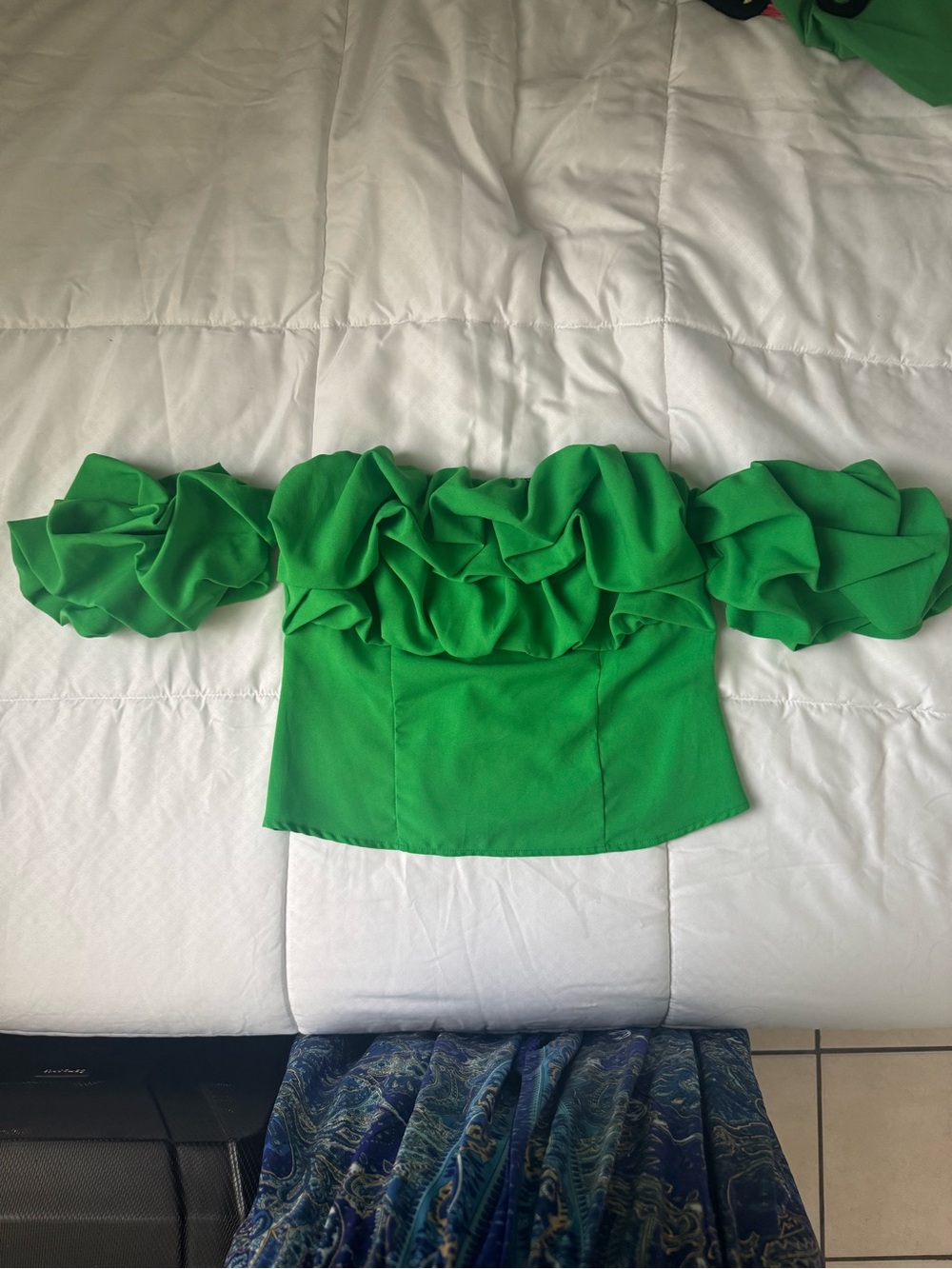 Lulumari Bright Green Off-Shoulder Ruffle Crop Top